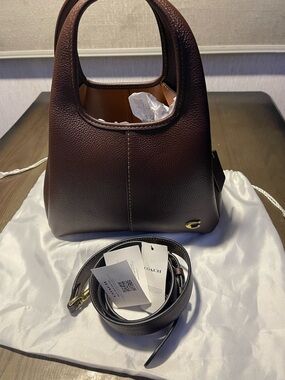 Coach Small Lana Dark Brown Textured Leather Mini Tote with Gold Accent